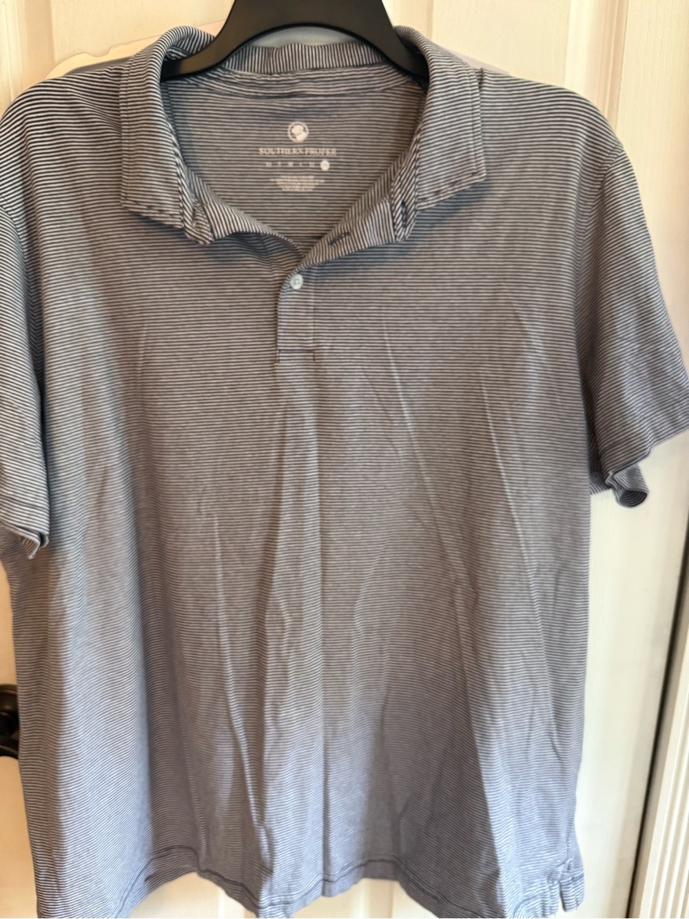 Southern Proper Blue & White Micro-Stripe Polo